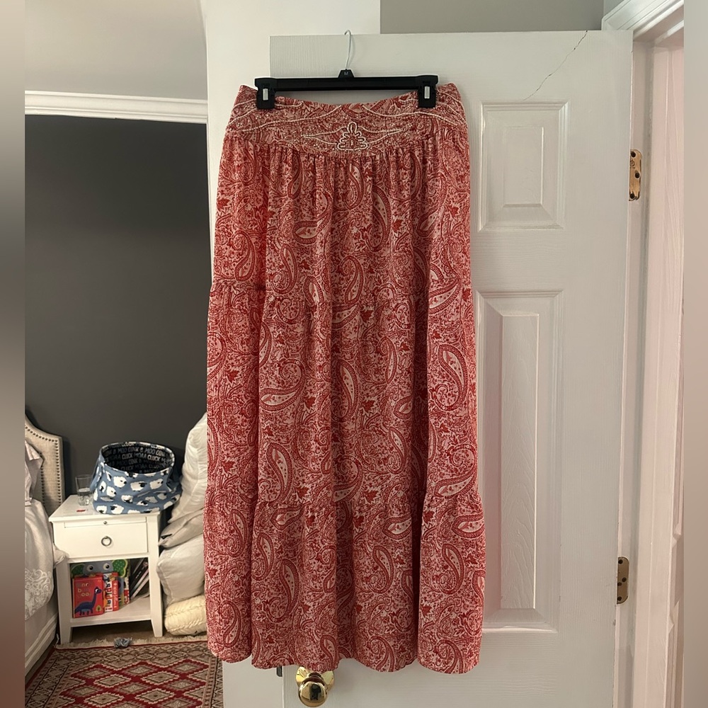 Zara Coral Paisley Skirt with Bead Accents